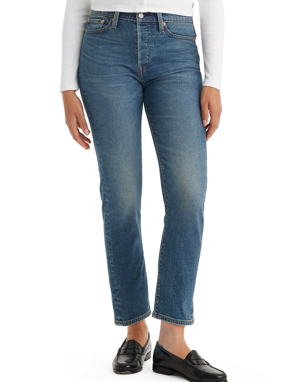 🔥 Levi’s Premium Wedgie Straight Jeans High Rise 29 Big E Medium Wash Clean Hem
